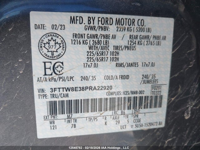 2023 Ford Maverick Xlt მანქანა იყიდება აუქციონზე, vin: 3FTTW8E38PRA22920, აუქციონის ნომერი: 12545782