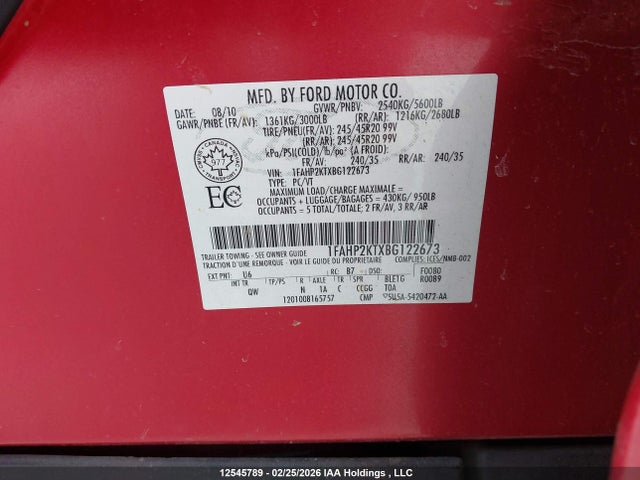 Aukcja sprzedaży 2011 Ford Taurus Sho, vin: 1FAHP2KTXBG122673, numer aukcji: 12545789