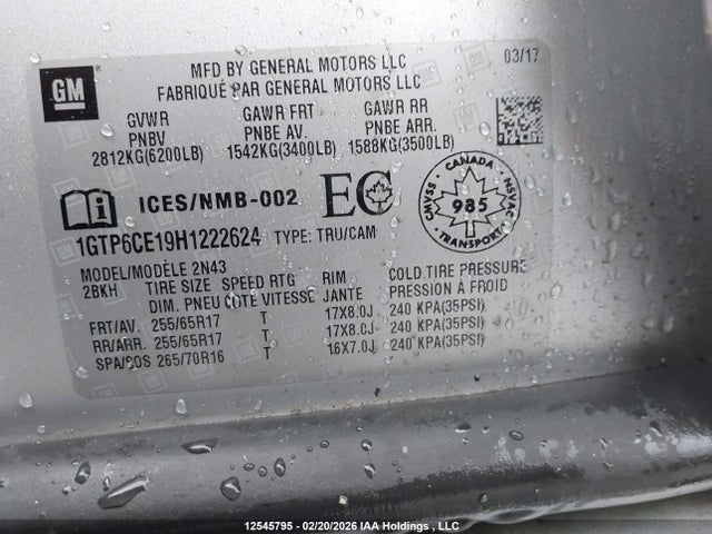 1GTP6CE19H1222624 GMC CANYON SLE