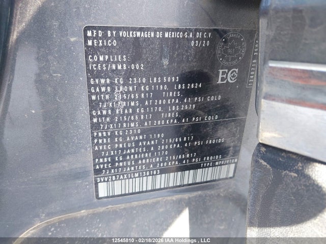 3VV2B7AX1LM136163 Volkswagen Tiguan Comfortline/iq Drive