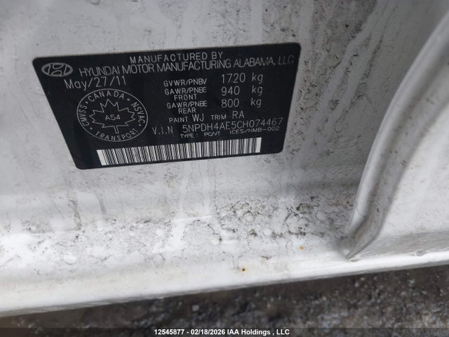 12545877 :رقم المزاد ، 5NPDH4AE5CH074467 vin ، 2012 Hyundai Elantra Gls/limited مزاد بيع