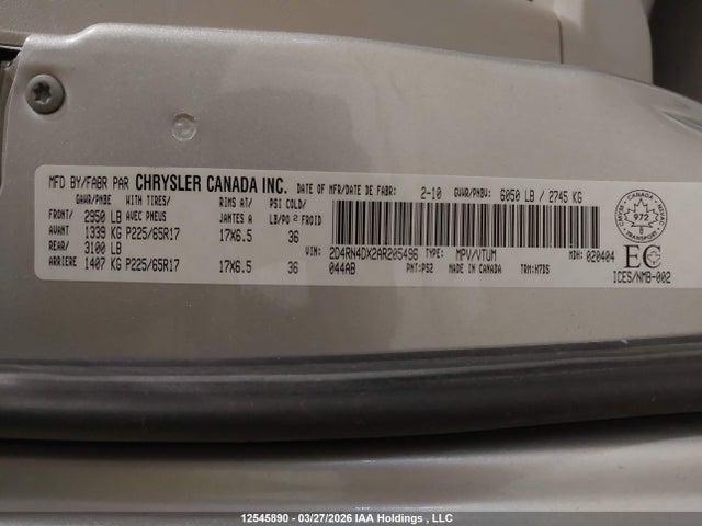Aukcja sprzedaży 2010 Dodge Grand Caravan Se, vin: 2D4RN4DX2AR205496, numer aukcji: 12545890