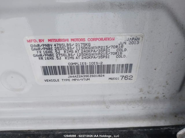 Продажа на аукционе авто 2014 Mitsubishi Outlander Es, vin: JA4AZ2A39EZ601824, номер лота: 12545898