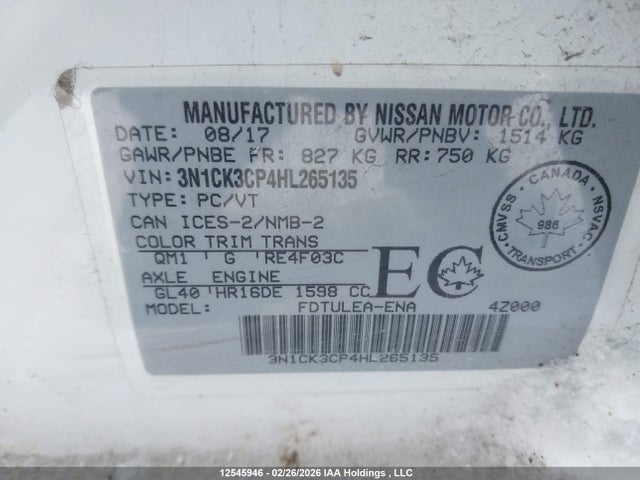 3N1CK3CP4HL265135 Nissan Micra