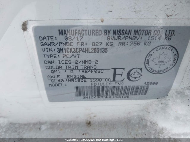 3N1CK3CP4HL265135 Nissan Micra