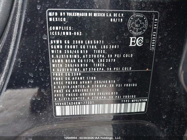 3VV4B7AX4KM177331 Volkswagen Tiguan Sel Premium/sel Premium R-line