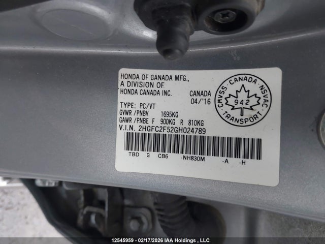 Honda Civic Lx 2016 2HGFC2F52GH024789 Image 19