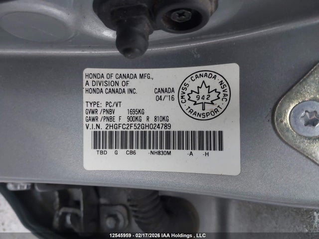 Honda Civic Lx 2016 2HGFC2F52GH024789 Image 9