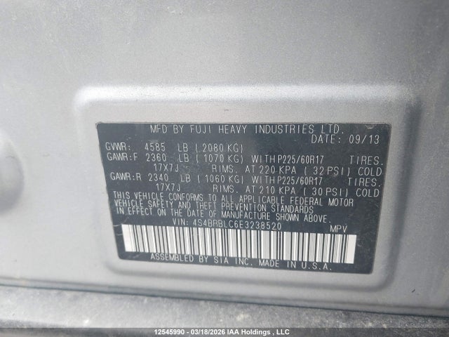 Aukcja sprzedaży 2014 Subaru Outback 2.5i Limited, vin: 4S4BRBLC6E3238520, numer aukcji: 12545990