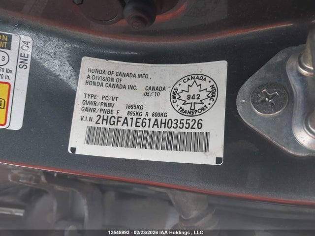 Продаж на аукціоні авто 2010 Honda Civic Sport, vin: 2HGFA1E61AH035526, номер лоту: 12545993