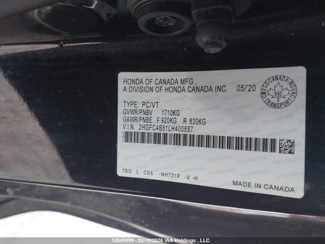 2HGFC4B81LH400887 Honda Civic Sport