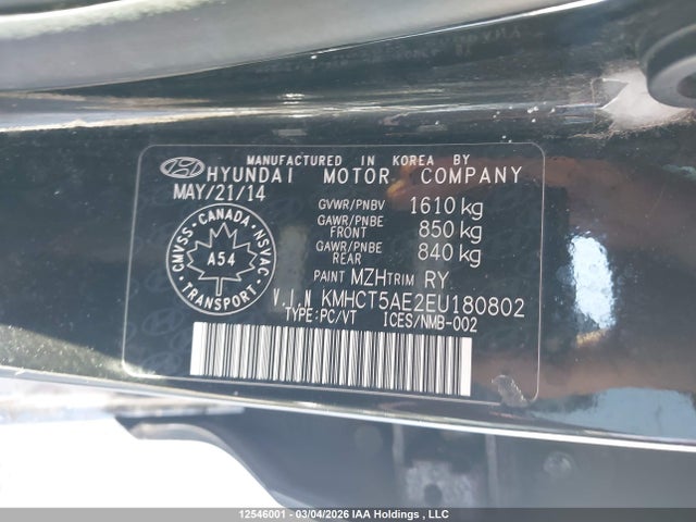 KMHCT5AE2EU180802 Hyundai ACCENT GL