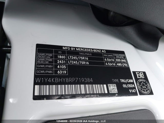 W1Y4KBHY8RP719384 Mercedes-Benz Sprinter 2500 High Roof 4-cyl Diesel/standard Roof 4-cyl Diesel