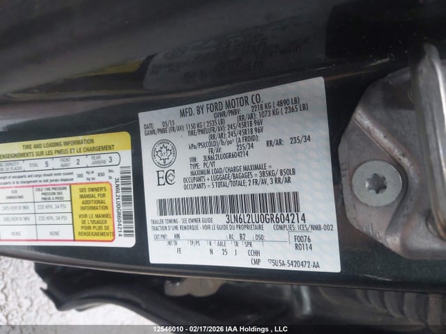 3LN6L2LU0GR604214 Lincoln MKZ
