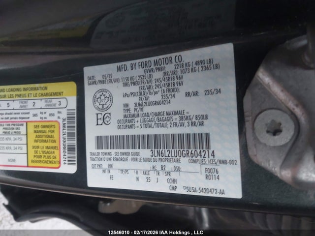 3LN6L2LU0GR604214 Lincoln MKZ