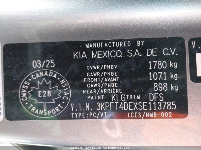 Продаж на аукціоні авто 2025 Kia K4 Lx, vin: 3KPFT4DEXSE113785, номер лоту: 12546018