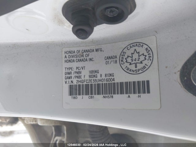 Продажа на аукционе авто 2018 Honda Civic Lx, vin: 2HGFC2E59JH016004, номер лота: 12546030
