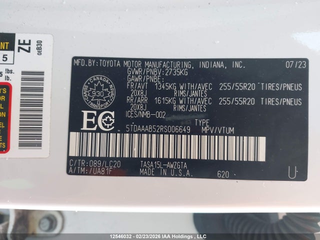 5TDAAAB52RS006649 Toyota Grand Highlander Xle/limited/platinum