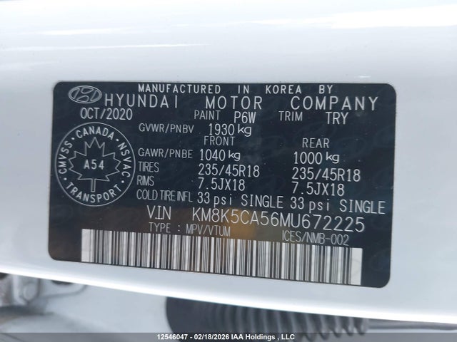 KM8K5CA56MU672225 Hyundai Kona Ultimate Awd