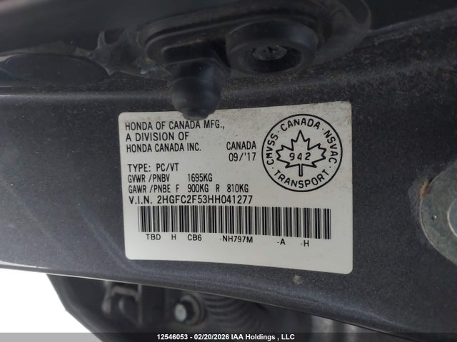 12546053 :رقم المزاد ، 2HGFC2F53HH041277 vin ، 2017 Honda Civic Lx مزاد بيع