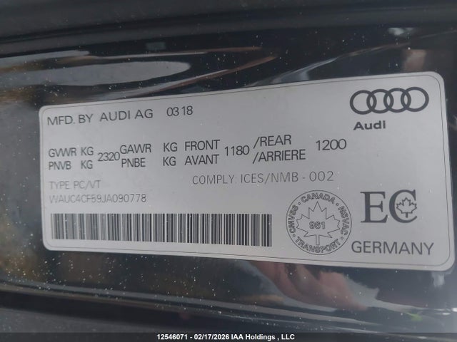 Aukcja sprzedaży 2018 Audi S5 Prestige, vin: WAUC4CF59JA090778, numer aukcji: 12546071