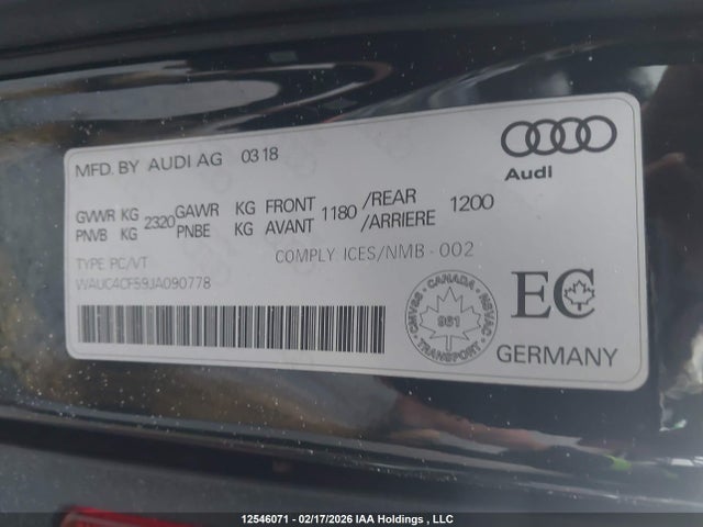 Aukcja sprzedaży 2018 Audi S5 Prestige, vin: WAUC4CF59JA090778, numer aukcji: 12546071