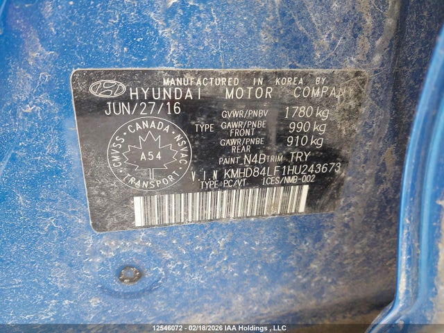KMHD84LF1HU243673 Hyundai ELANTRA GL