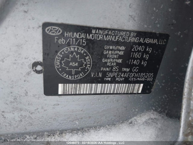 5NPE24AF0FH185205 Hyundai SONATA SE