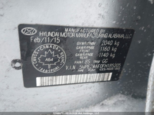 5NPE24AF0FH185205 Hyundai SONATA SE