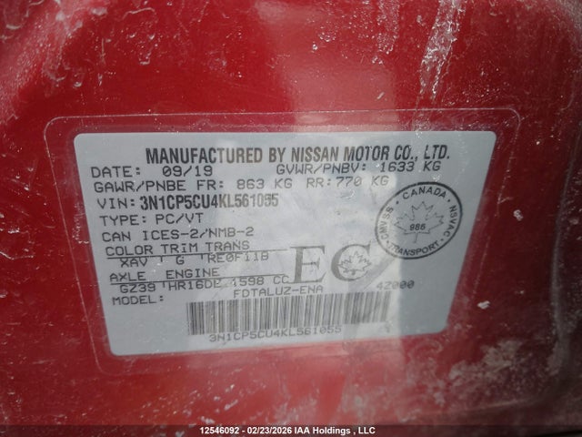 3N1CP5CU4KL561055 Nissan Kicks