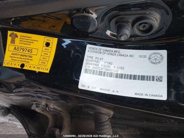 2021 Honda Civic Ex მანქანა იყიდება აუქციონზე, vin: 2HGFC2F75MH001035, აუქციონის ნომერი: 12546094