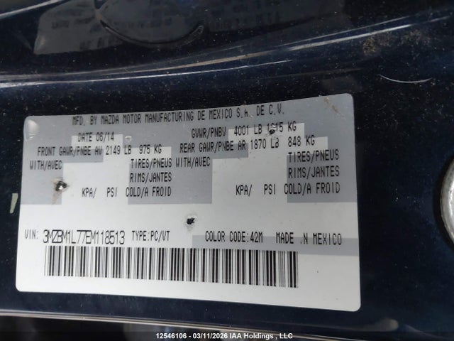 12546106 :رقم المزاد ، 3MZBM1L77EM118513 vin ، 2014 Mazda Mazda3 مزاد بيع