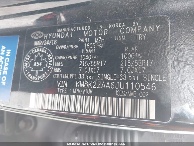 KM8K22AA6JU110546 Hyundai Kona 2.0l Preferred