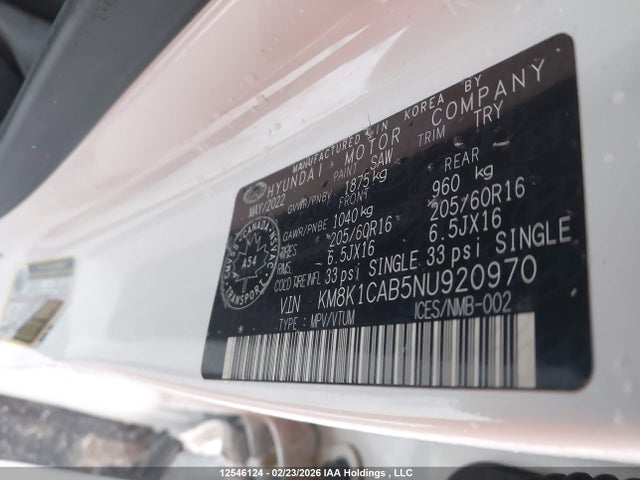 Продаж на аукціоні авто 2022 Hyundai Kona Se, vin: KM8K1CAB5NU920970, номер лоту: 12546124