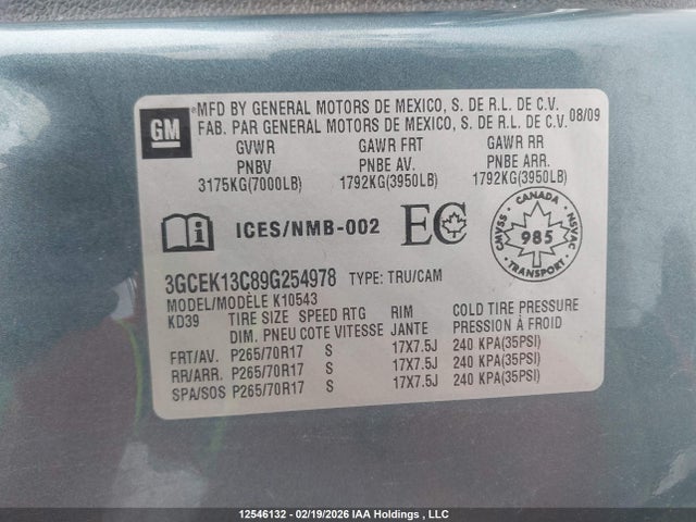 2009 Chevrolet Silverado 1500 მანქანა იყიდება აუქციონზე, vin: 3GCEK13C89G254978, აუქციონის ნომერი: 12546132