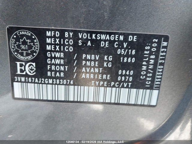 3VW167AJ2GM383074 Volkswagen Jetta 1.4 Tsi Trendline/1.4 Tsi Trendline+