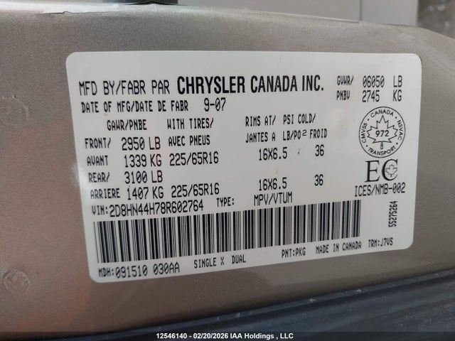 Aukcja sprzedaży 2008 Dodge Grand Caravan Se, vin: 2D8HN44H78R602764, numer aukcji: 12546140