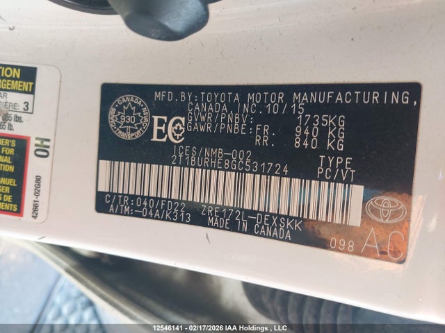 2T1BURHE8GC531724 Toyota Corolla
