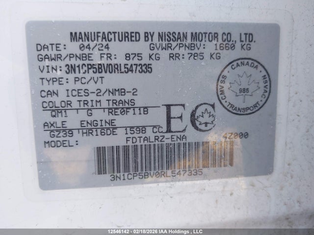 Aukcja sprzedaży 2024 Nissan Kicks, vin: 3N1CP5BV0RL547335, numer aukcji: 12546142