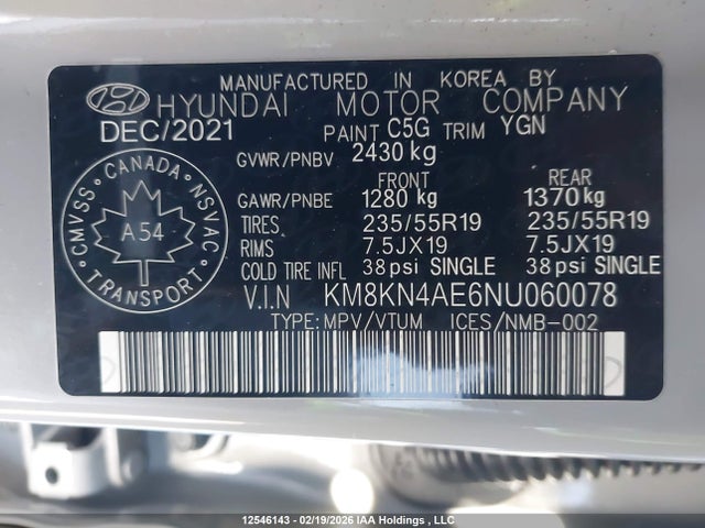 2022 Hyundai Ioniq 5 Sel მანქანა იყიდება აუქციონზე, vin: KM8KN4AE6NU060078, აუქციონის ნომერი: 12546143