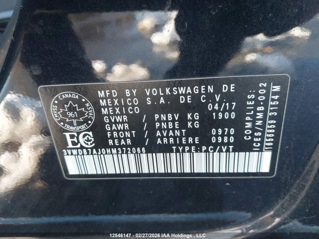 3VWDB7AJ0HM372066 Volkswagen Jetta Wolfsburg Edition