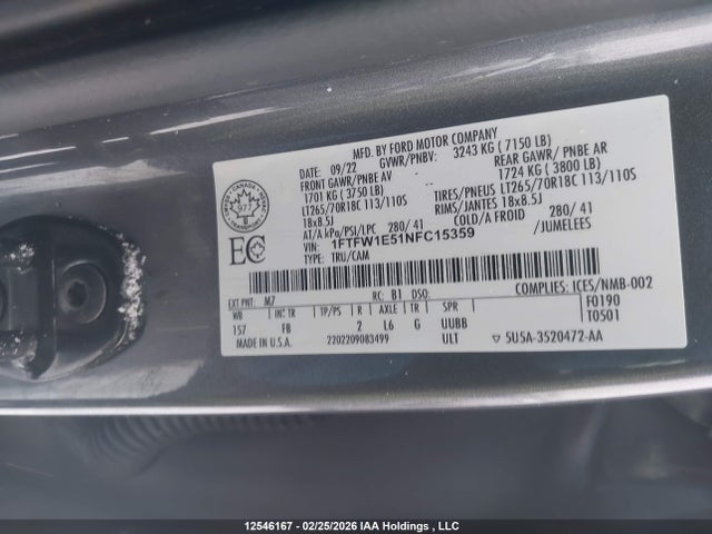 1FTFW1E51NFC15359 Ford F-150 Xlt