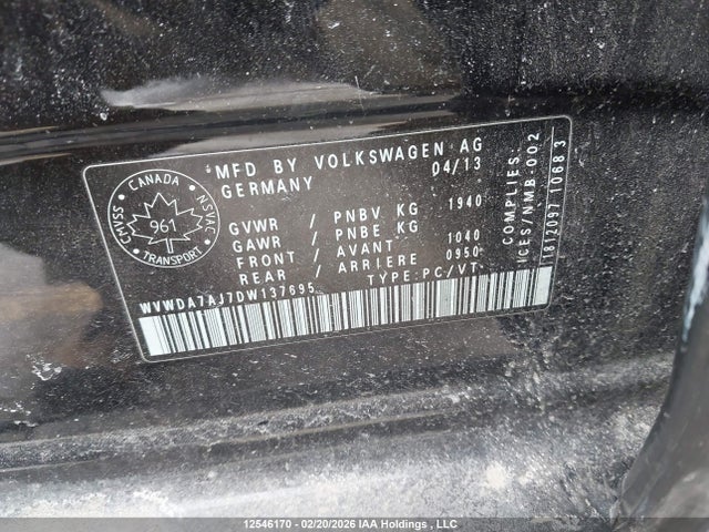 Продажа на аукционе авто 2013 Volkswagen Golf, vin: WVWDA7AJ7DW137695, номер лота: 12546170