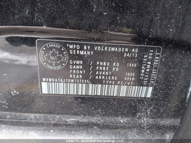 Продажа на аукционе авто 2013 Volkswagen Golf, vin: WVWDA7AJ7DW137695, номер лота: 12546170