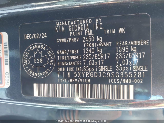 5XYRGDJC9SG355281 KIA SORENTO LX