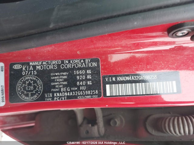 KNADN4A32G6598258 KIA Rio Ex/sx