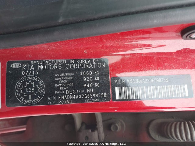 KNADN4A32G6598258 KIA Rio Ex/sx