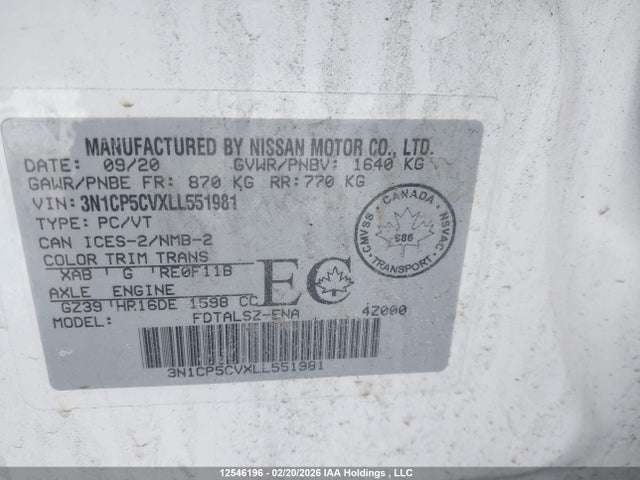 Aukcja sprzedaży 2020 Nissan Kicks Sv, vin: 3N1CP5CVXLL551981, numer aukcji: 12546196
