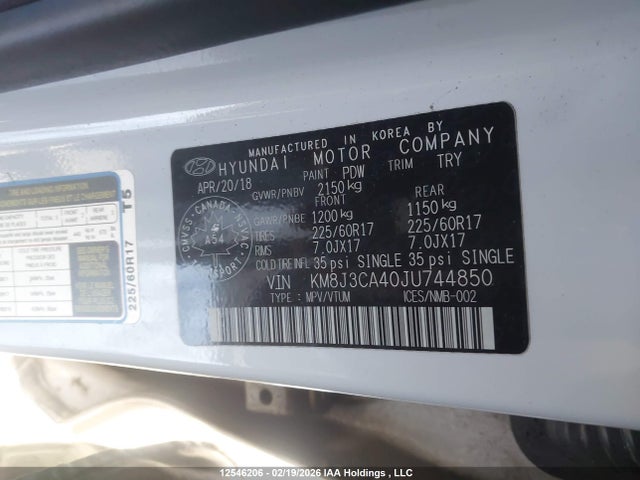 12546206 :رقم المزاد ، KM8J3CA40JU744850 vin ، 2018 Hyundai Tucson مزاد بيع