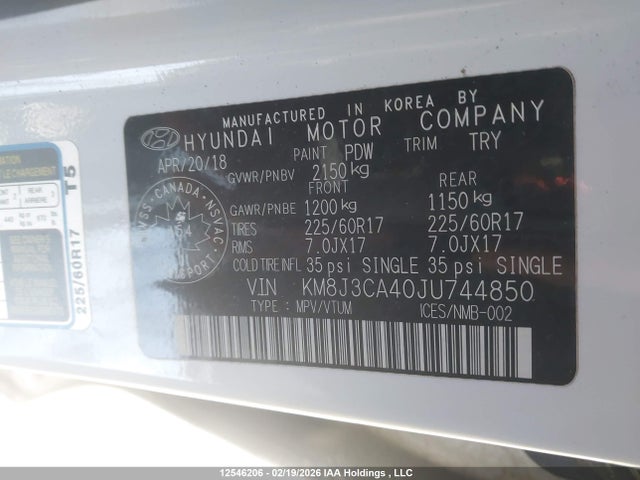 12546206 :رقم المزاد ، KM8J3CA40JU744850 vin ، 2018 Hyundai Tucson مزاد بيع